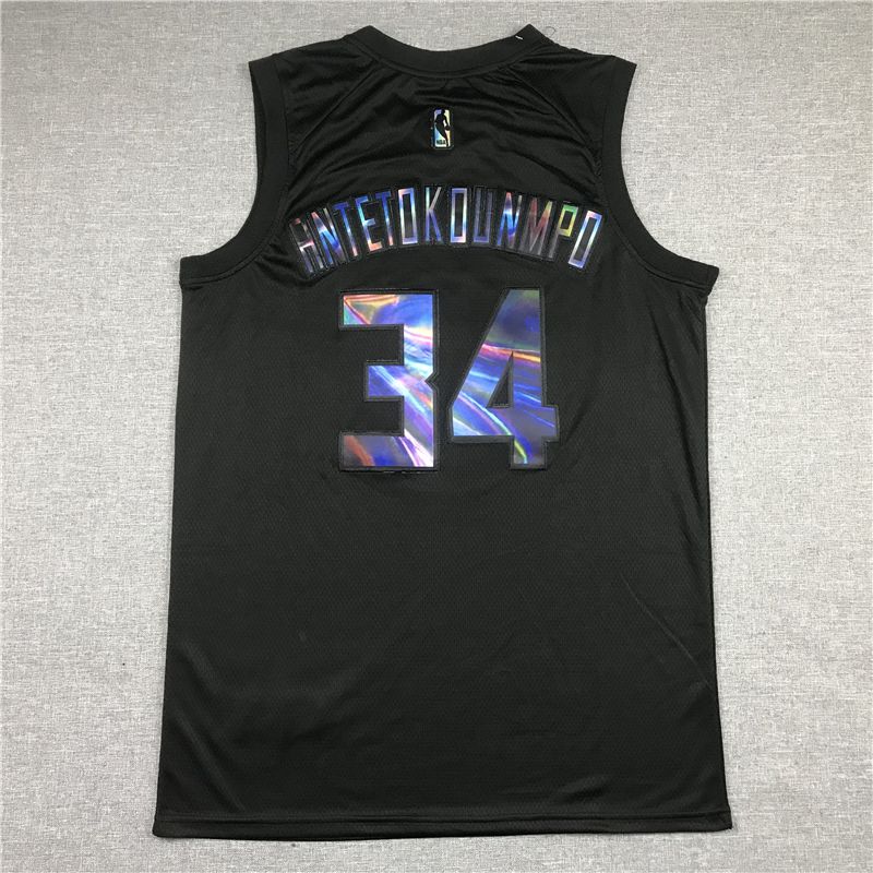 Men Milwaukee Bucks #34 Antetokounmpo Black Rainbow version 2021 Nike Game NBA Jersey->philadelphia 76ers->NBA Jersey